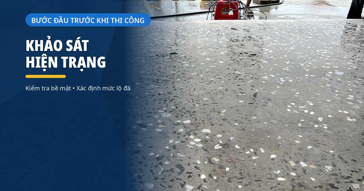 kiểm tra mặt bằng trước khi mài và đánh bóng sàn bê tông