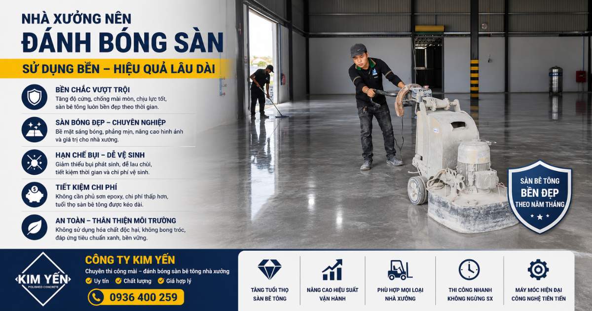 Nhà xưởng nên đánh bóng sàn bê tông sử dụng bền hiệu quả