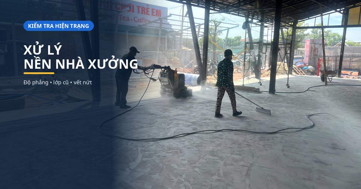 Mài xử lý nền bê tông trong nhà xưởng trước khi phủ epoxy