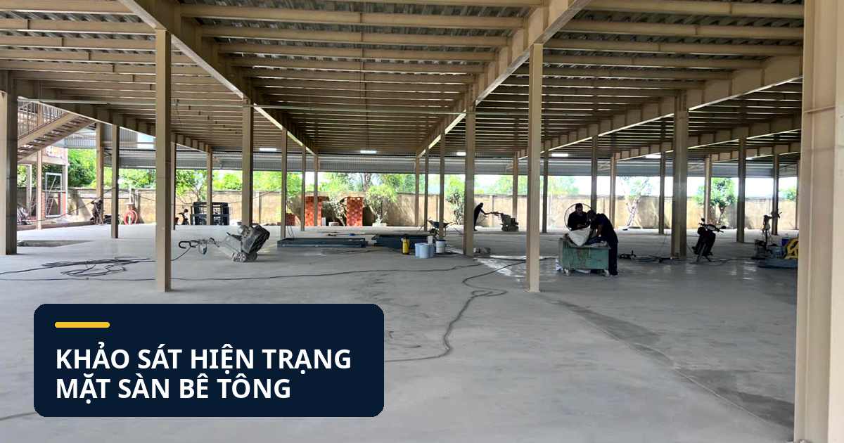 Đánh bóng sàn bê tông cho showroom và gara tại khu vực mặt bằng đang xử lý