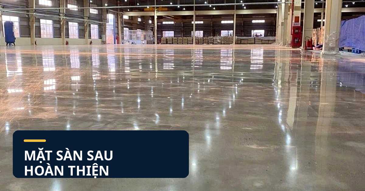 Sàn bê tông nhà xưởng sau khi mài và đánh bóng hoàn thiện