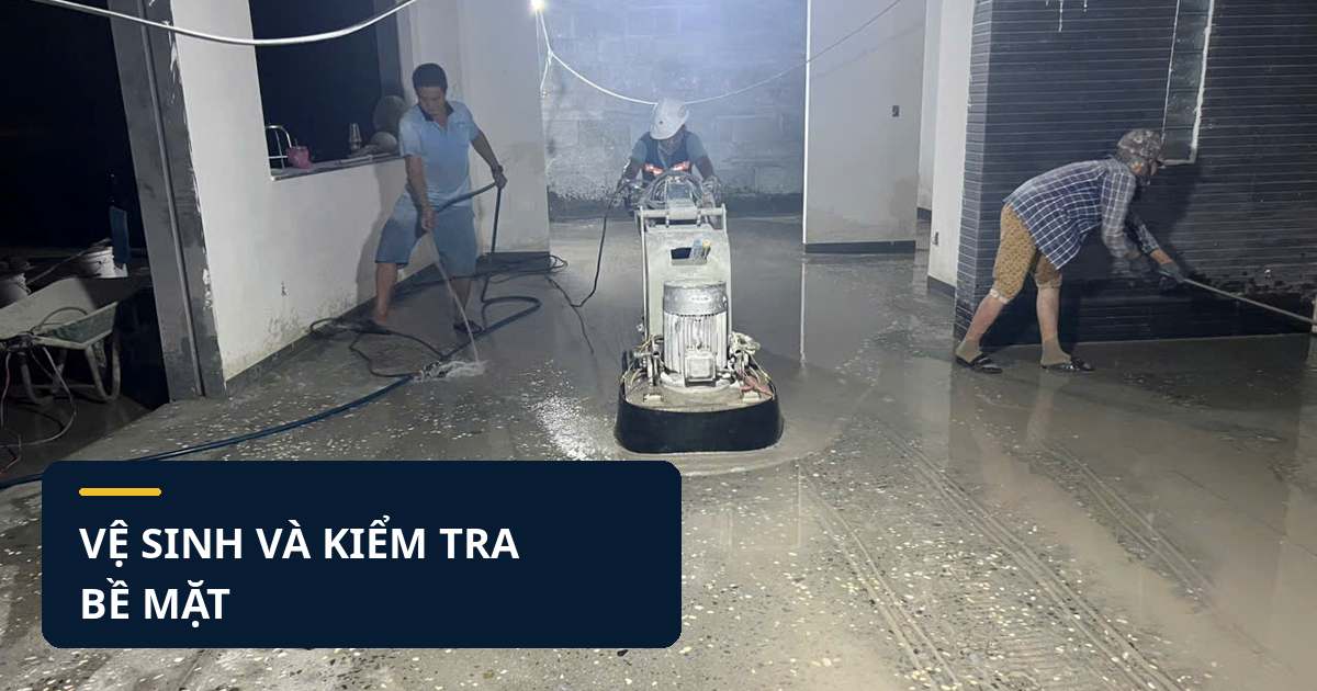 thiết bị được chuẩn bị cho công việc xử lý sàn bê tông