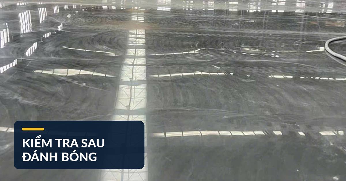 Bề mặt sàn bê tông hoàn thiện có độ phản sáng đồng đều Mặt sàn bê tông nhà xưởng sau khi hoàn thiện đánh bóng