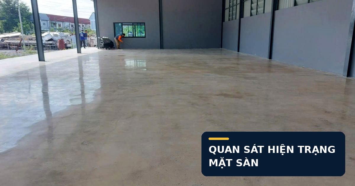 Kiểm tra lỗi thẩm mỹ sàn bê tông tại TPHCM trên mặt sàn nhà xưởng