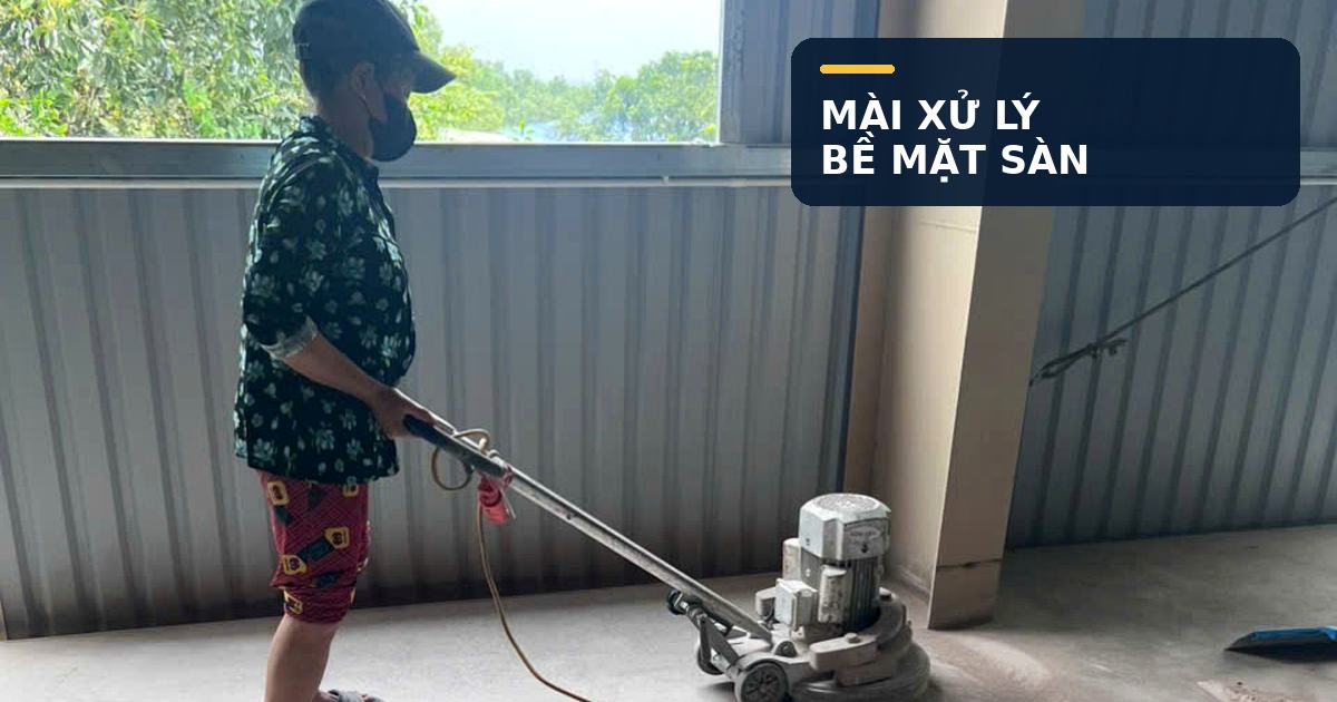 Thi công mài xử lý bề mặt sàn bê tông Mài xử lý bề mặt sàn bê tông trước khi đánh bóng
