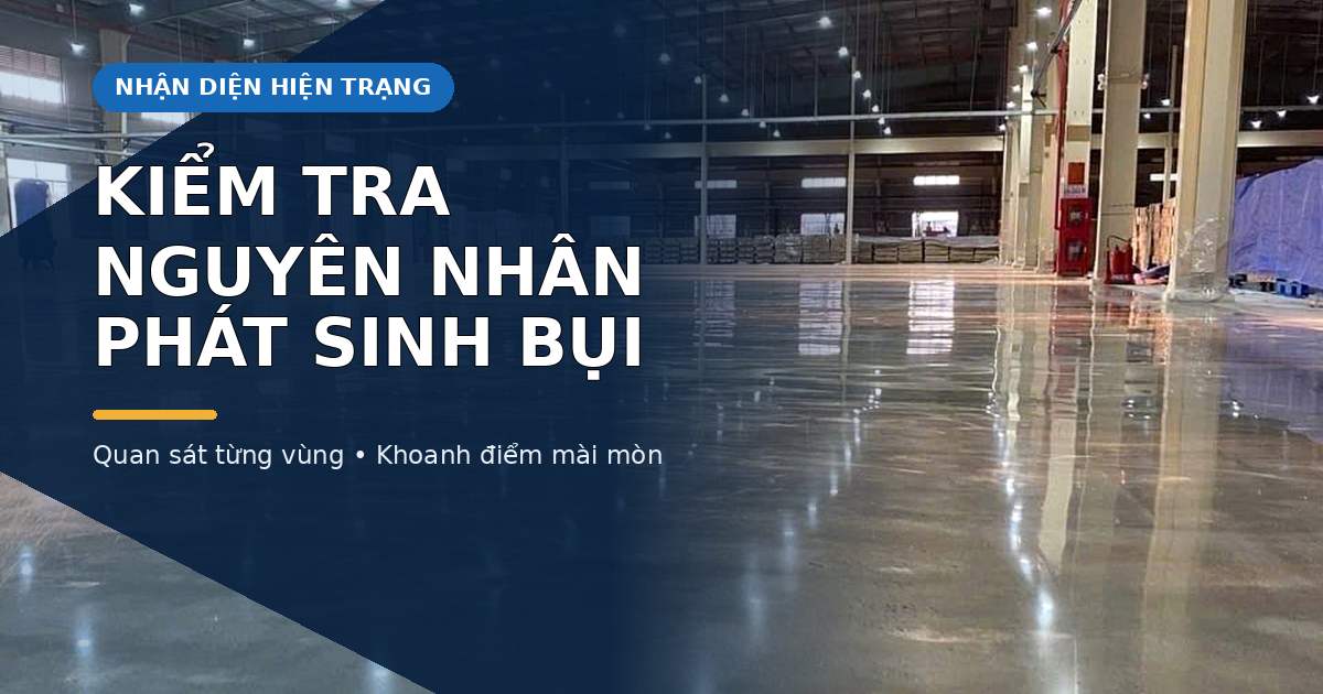 Bề mặt sàn kho xưởng sau khi được xử lý đồng đều Xử lý sàn bám bụi Đồng Nai tại khu vực kho xưởng