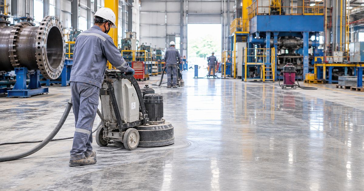 đánh bóng sàn xưởng cơ khí dầu khí theo vùng vận hành