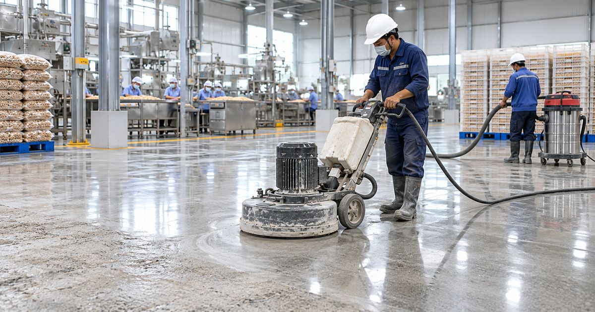 Khảo sát sàn nhà máy chế biến hạt điều đánh bóng sàn nhà máy chế biến hạt điều