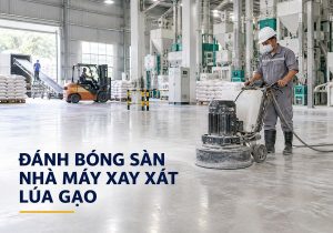 Đánh bóng sàn nhà máy xay xát lúa gạo tại Đồng Tháp