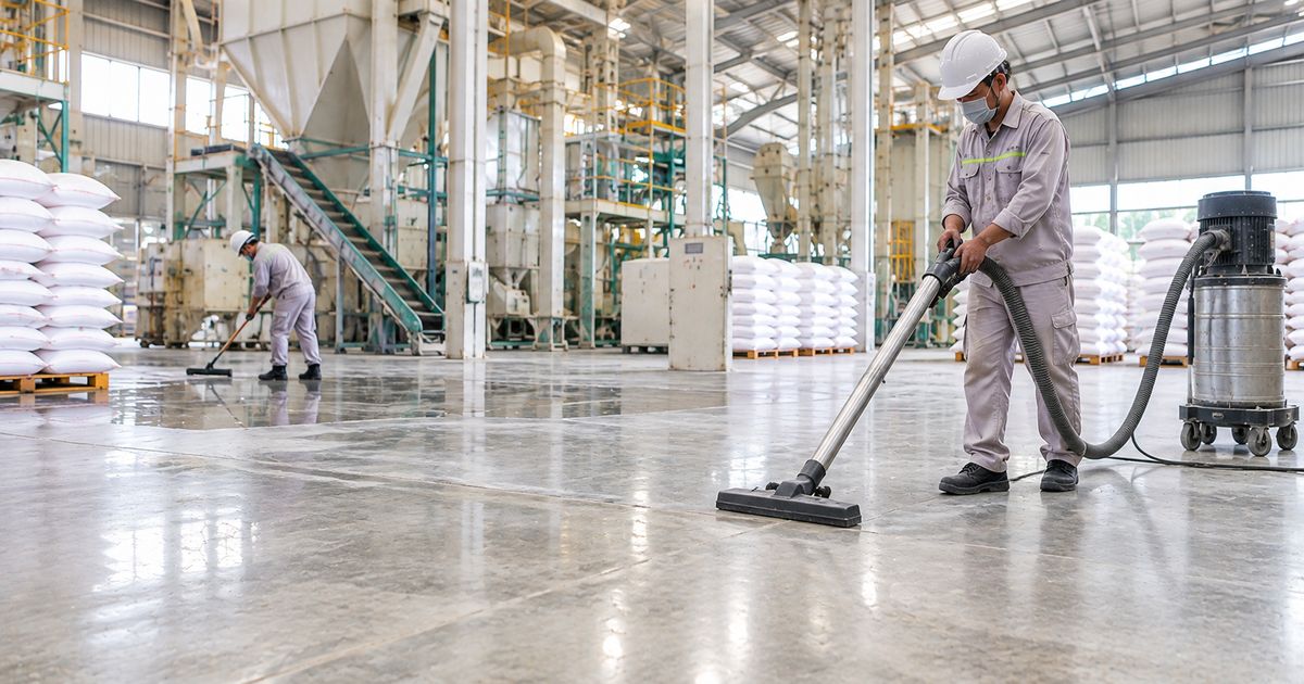 Minh họa lối vận chuyển trong nhà máy trước khi đánh bóng sàn Minh họa lối vận chuyển và phân khu sàn trong nhà máy xay xát