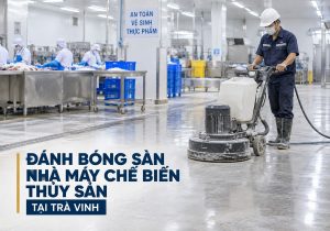 Đánh bóng sàn nhà máy chế biến thủy sản tại Trà Vinh