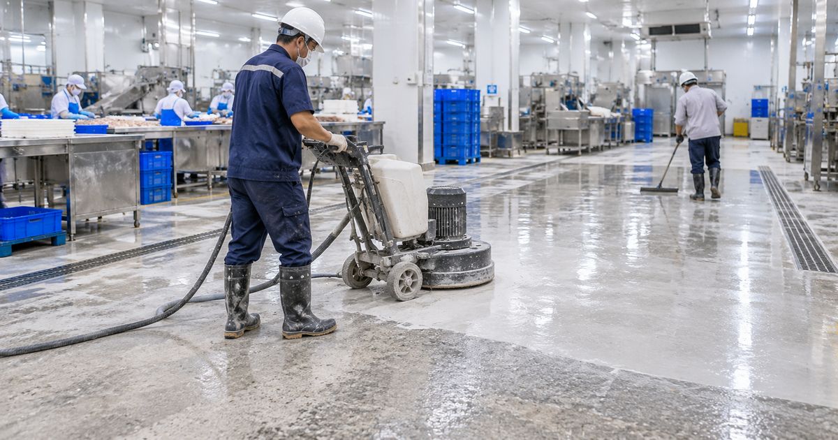 đánh bóng sàn nhà máy chế biến thủy sản theo khu vực sử dụng