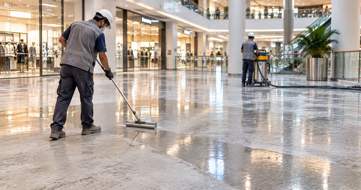 minh họa phân khu sử dụng và vùng chuyển tiếp trên sàn bê tông thương mại