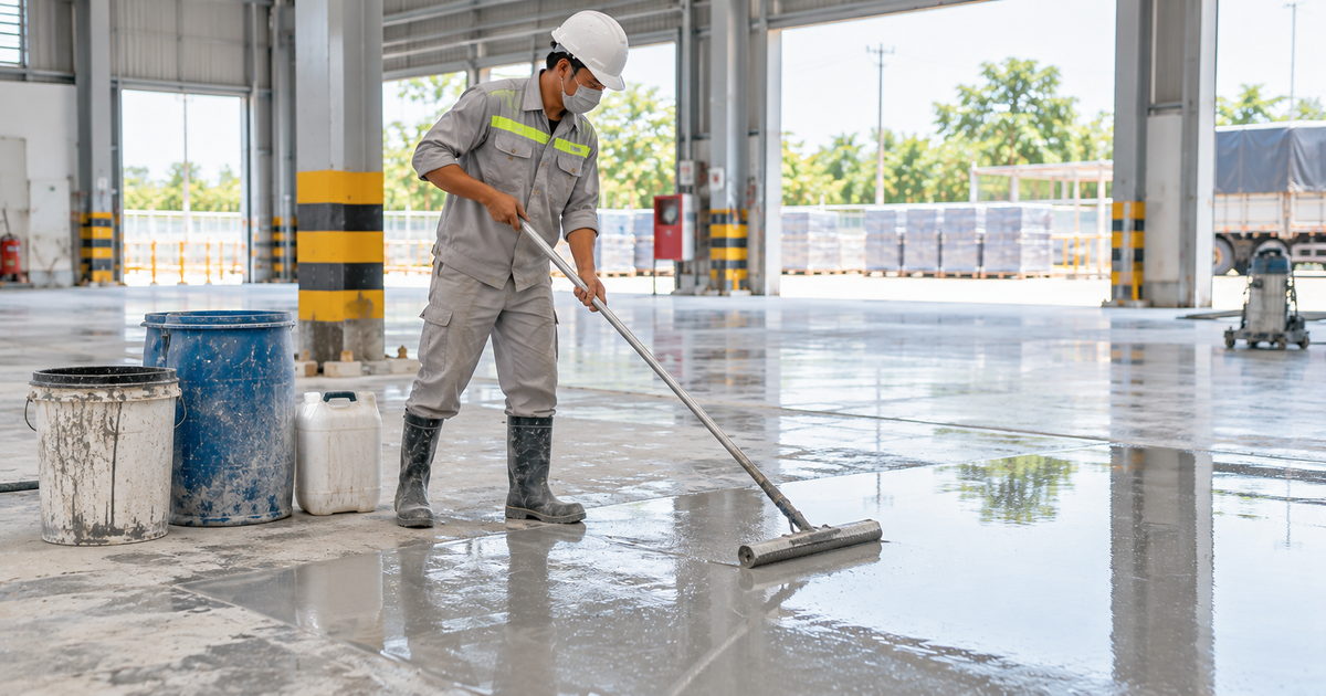 Minh họa khảo sát sàn bê tông trong môi trường có độ mặn cao Khảo sát nguồn ẩm và hiện trạng nền trước khi xử lý sàn bê tông môi trường độ mặn cao