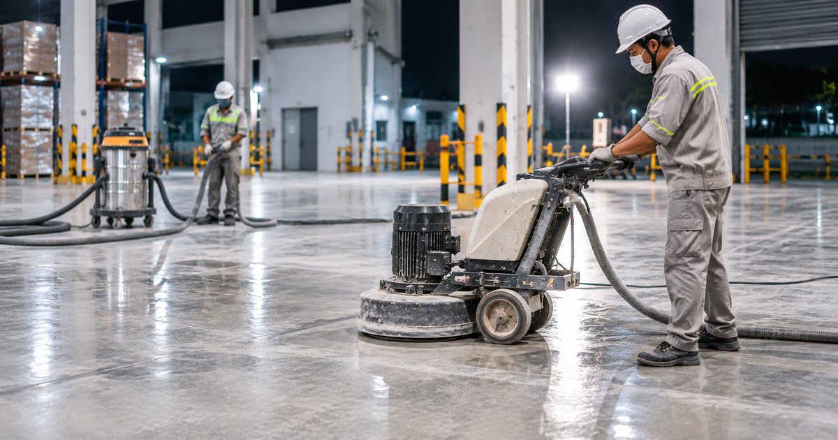kiểm tra bề mặt sàn sau ca thi công ban đêm