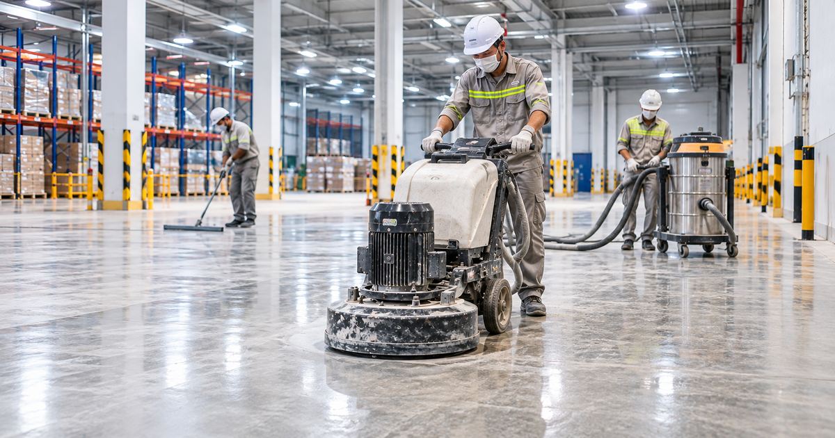 đánh bóng sàn ban đêm theo từng khu tại công trình đang hoạt động