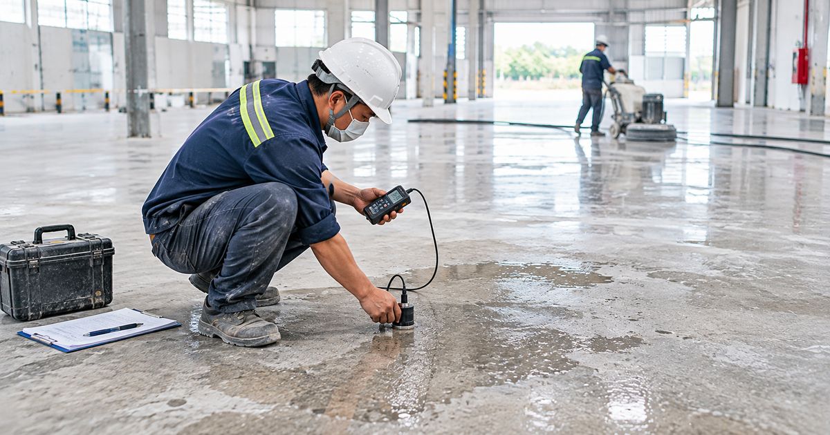 Kiểm tra độ ẩm trước khi đánh bóng sàn bê tông tại TPHCM