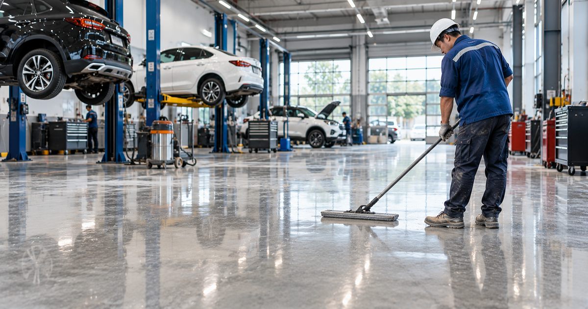 Minh họa bề mặt thực dụng cho khu gara ô tô Minh họa sàn bê tông độ bóng vừa trong khu gara ô tô