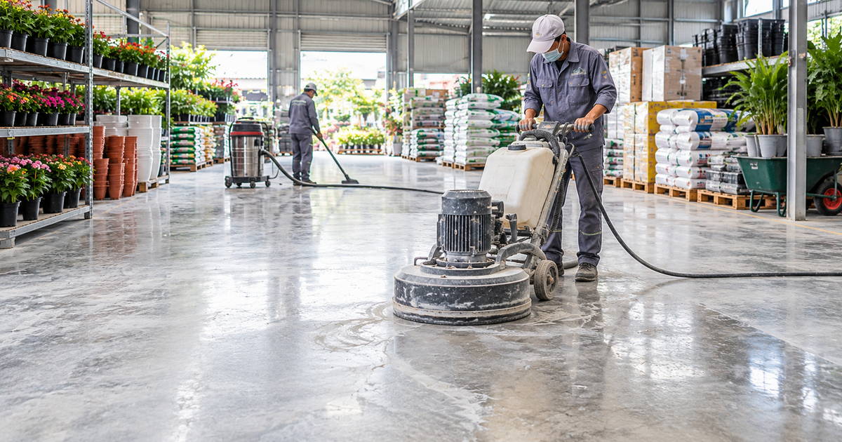 Phân khu mặt sàn kho hoa và vật tư nông nghiệp đánh bóng sàn kho hoa và vật tư nông nghiệp theo từng khu sử dụng