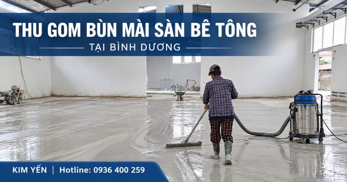 Ảnh minh họa thu gom bùn khi mài sàn bê tông tại Bình Dương bằng dụng cụ gạt và máy hút nước công nghiệp